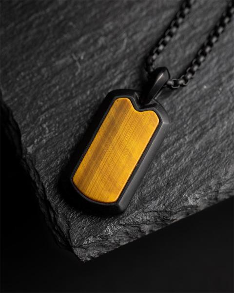 Volltitan-Halskette mit schwarzem Finish und Tigerauge-Stein - Imperium Black Tiger